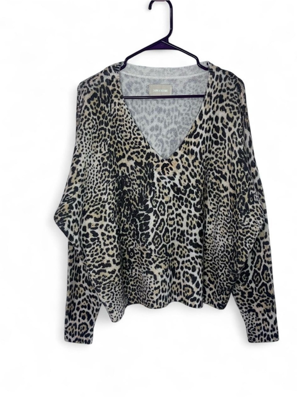 Zadig & Voltaire Rosy C Leo Print Cashmere Sweater Small Leopard 100% Cashmere